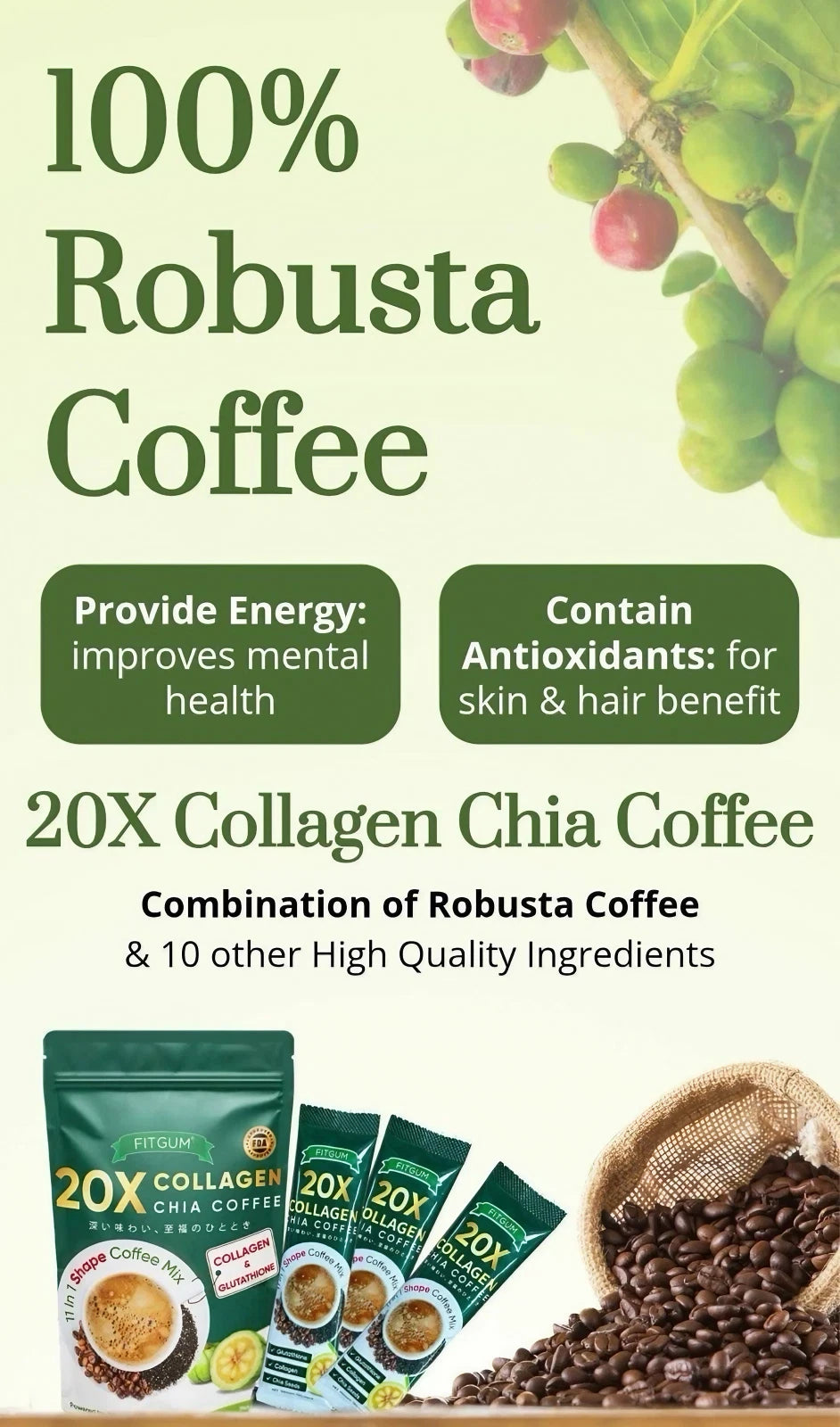 Fitgum Chia Collagen Coffee (10 sachets)
