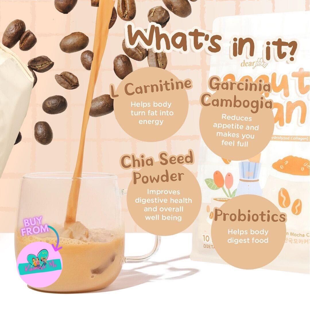 Dear Face BEAUTY BEAN Premium Korean Mocha Coffee, 10 Sachets X 18g