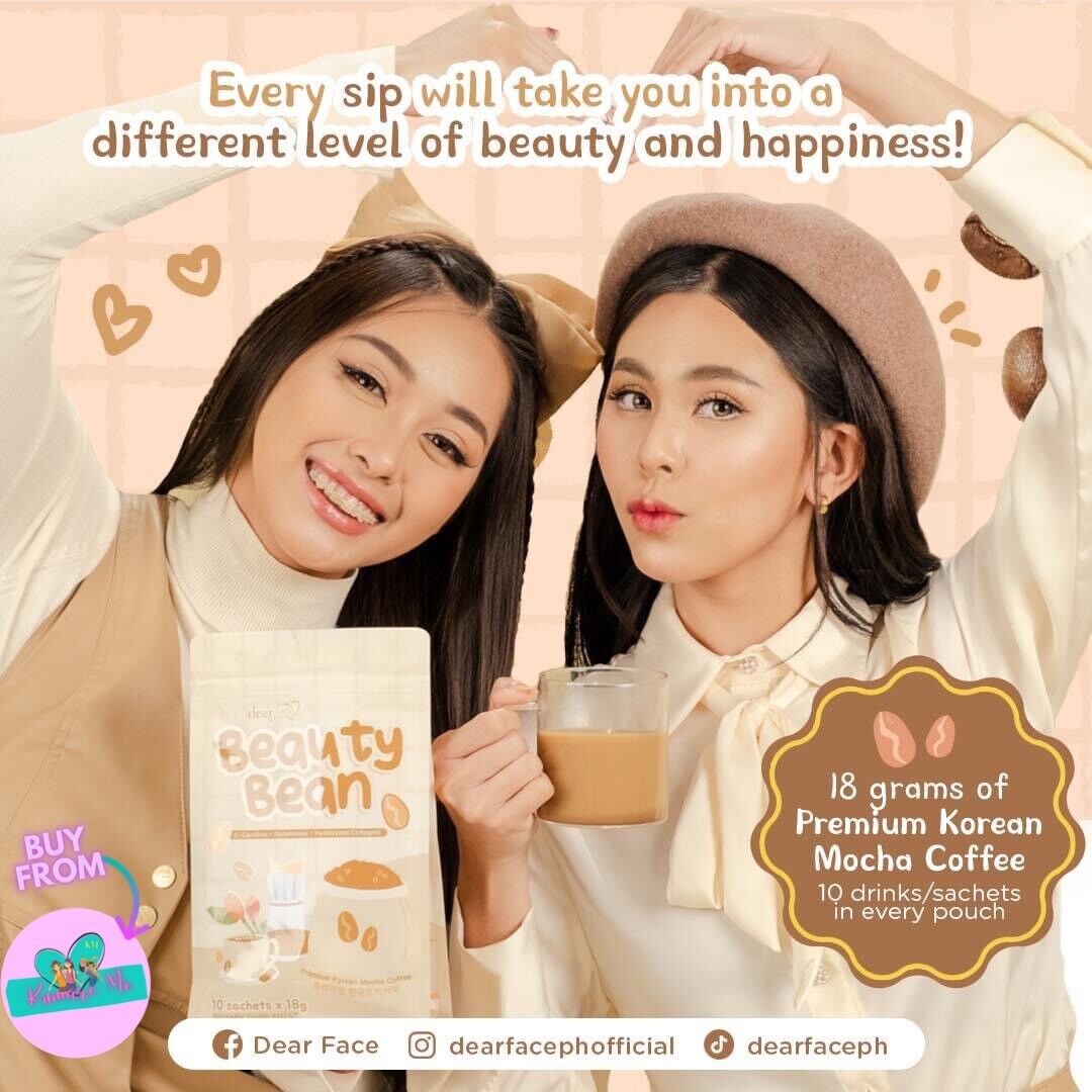 Dear Face BEAUTY BEAN Premium Korean Mocha Coffee, 10 Sachets X 18g