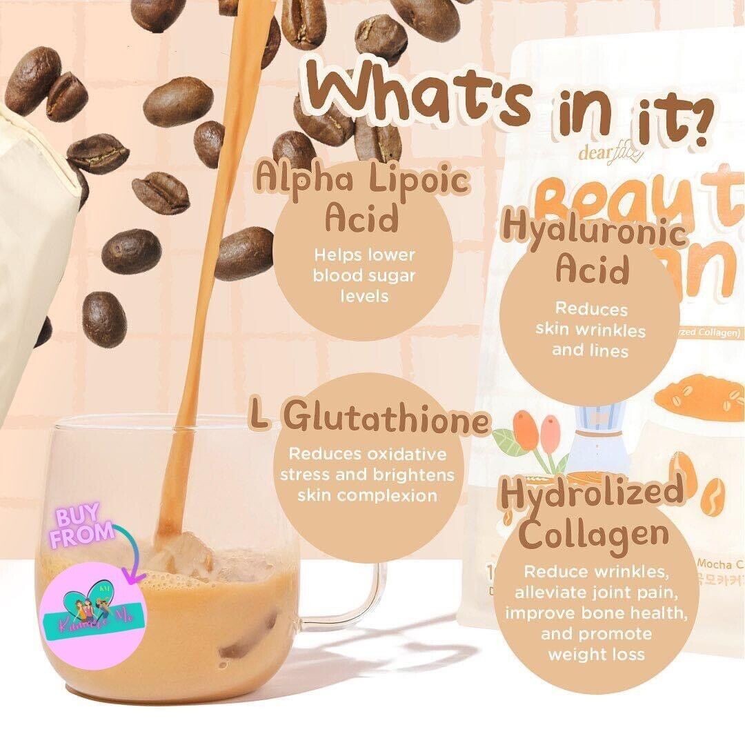 Dear Face BEAUTY BEAN Premium Korean Mocha Coffee, 10 Sachets X 18g