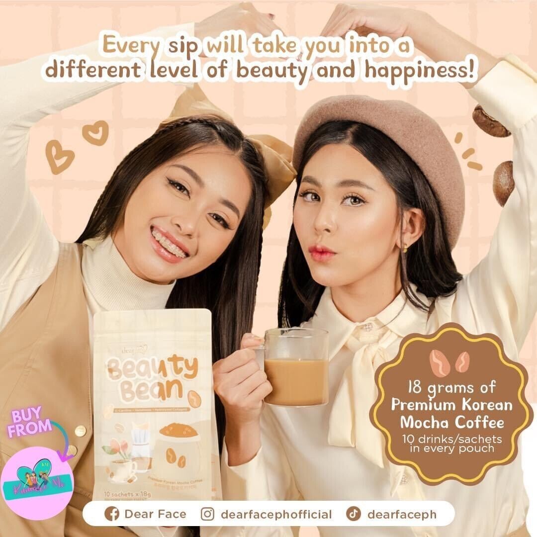 Dear Face BEAUTY BEAN Premium Korean Mocha Coffee, 10 Sachets X 18g